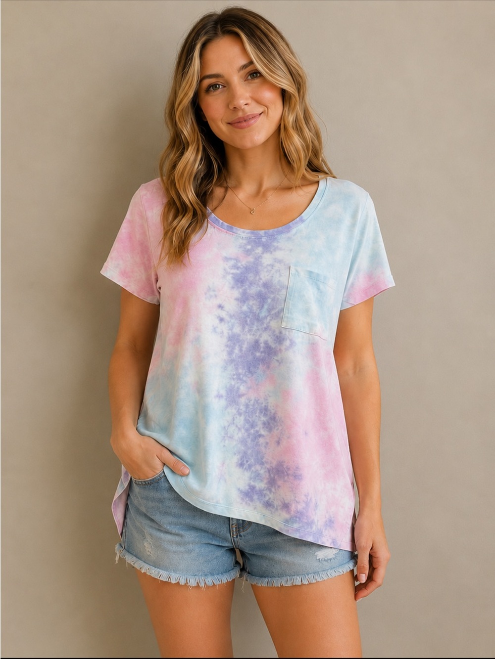 Dreamsicle Bubble Berry Tie-Dye Pocket Tee NWT Large 100% Cotton Pastel Shirt